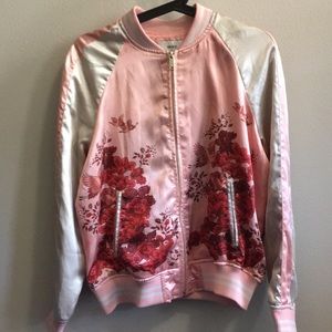 Forever 21 Pink Floral Bomber Jacket (Medium)